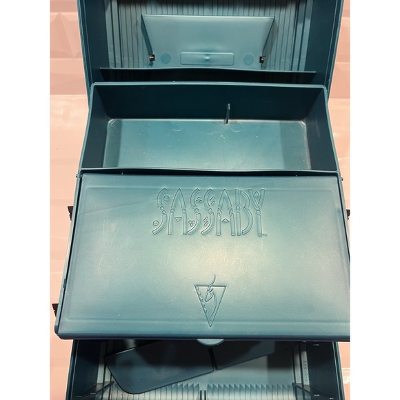 Vintage Sassaby Mirrored Electric Teal Makeup Organizer Case Deluxe‎ Extension - Picture 9 of 10